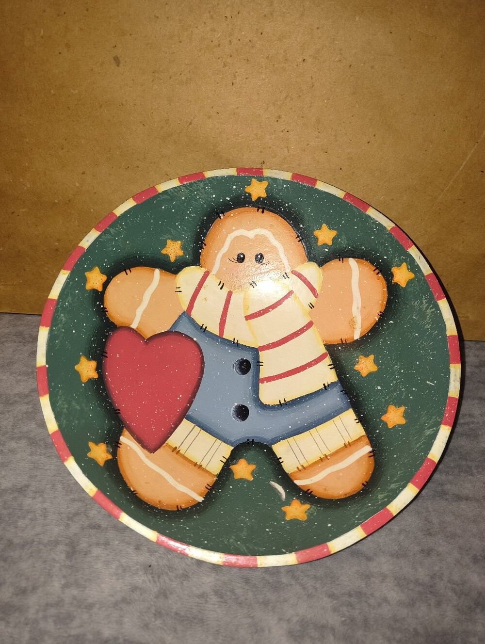 Hand-Painted Gingerbread Heart Holiday Bowl - Green